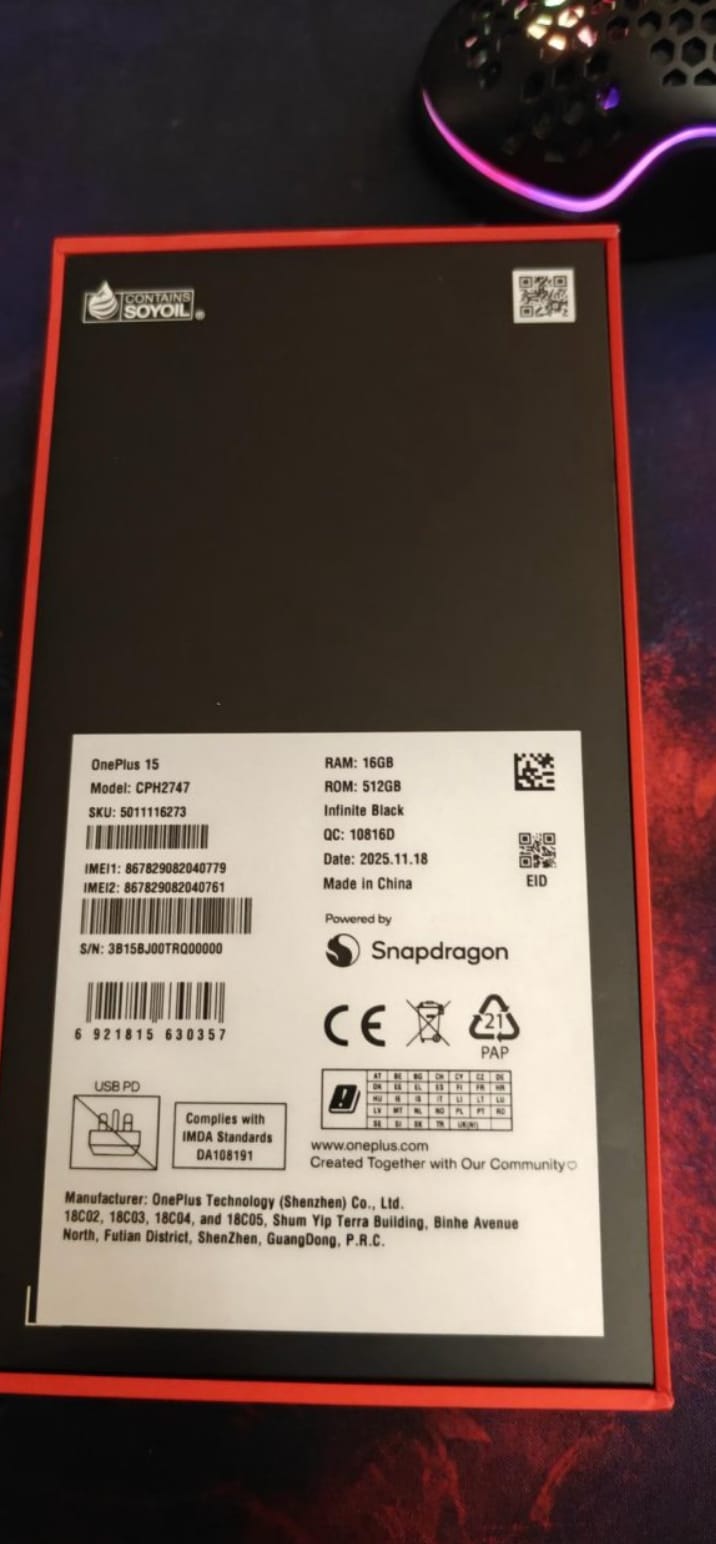 OnePlus 15 16/512 ГБ, батарея 100%